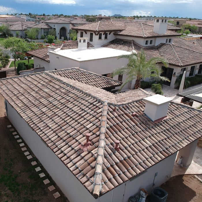 Drone view of shingle roofing