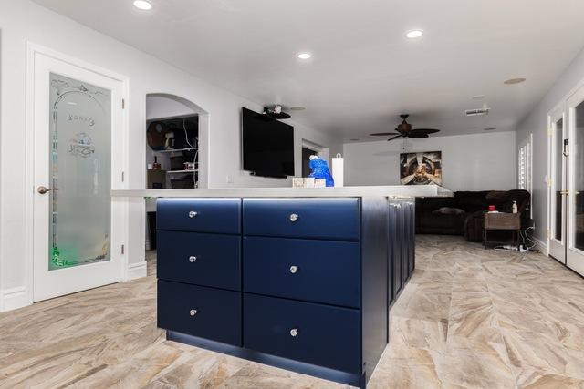 Blue Cabinetry on Island