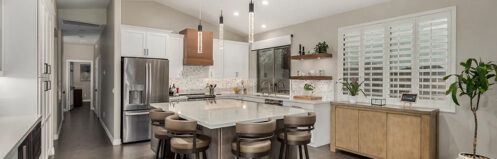 Neutral white and soft brown wood remodeled kitchen in Scottsdale, AZ