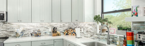 Mint colored cabinets in a remodeled home in Scottsdale, AZ