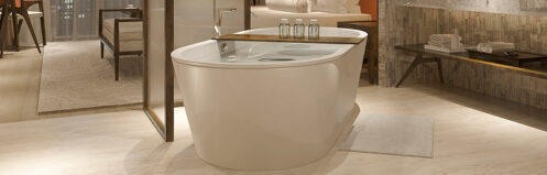 Bathtub in a renovated bathroom